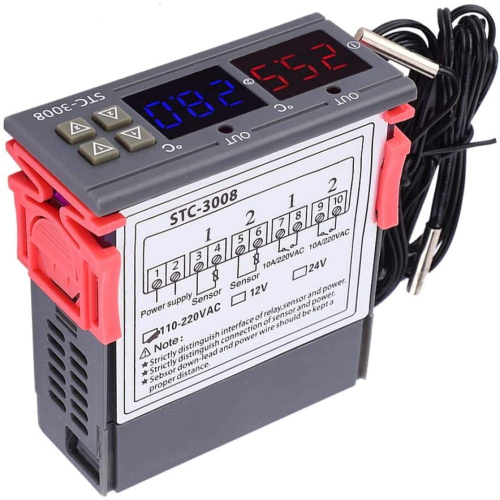 STC-3008 Digital Temperature Switch Controller Thermostat Sensor with Dual NTC Adjustable Temp Control Thermostat Digital Temperature Controller Thermostat Digital Control Switch 110~240VAC 