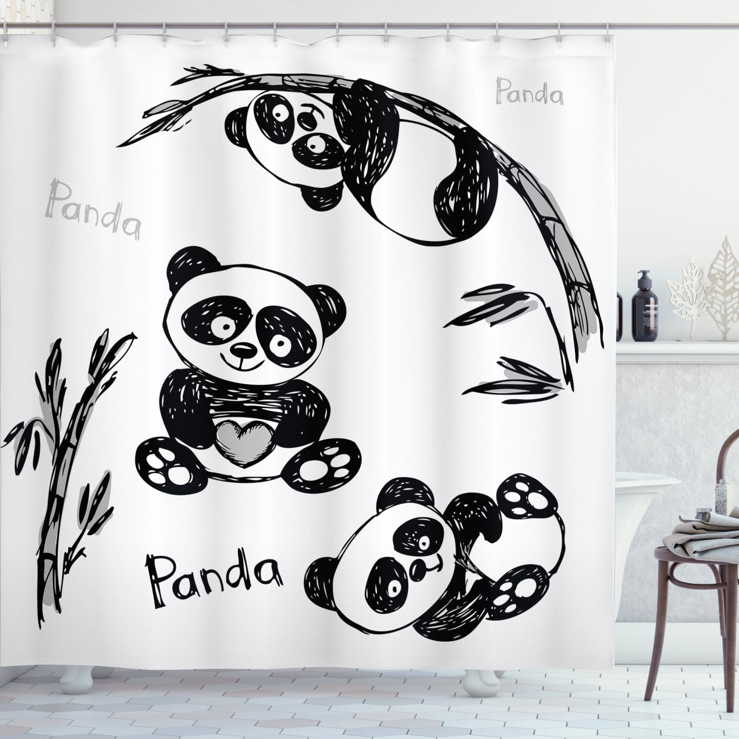 Cute panda and butterfly Shower Curtain Home Bathroom Decor & 12hooks 71*71inch 