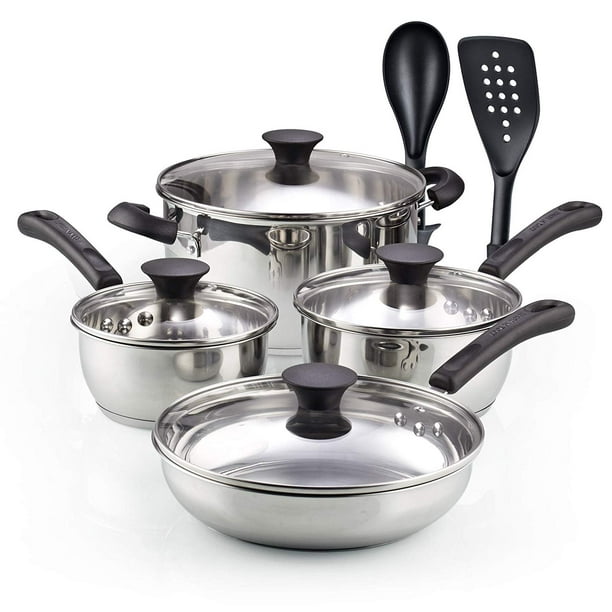 Cook N Home 02642 10 Pieces Stainless Steel Cookware Set, Silver ...