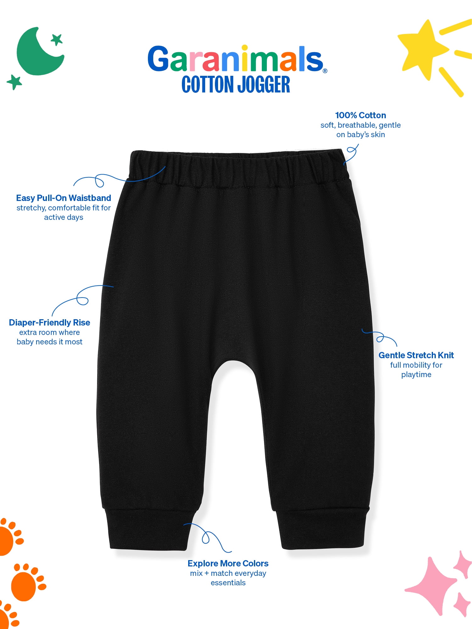 Garanimals Newborn & Baby Boy Cotton Pull-On Solid Joggers, Sizes 0 - 24M