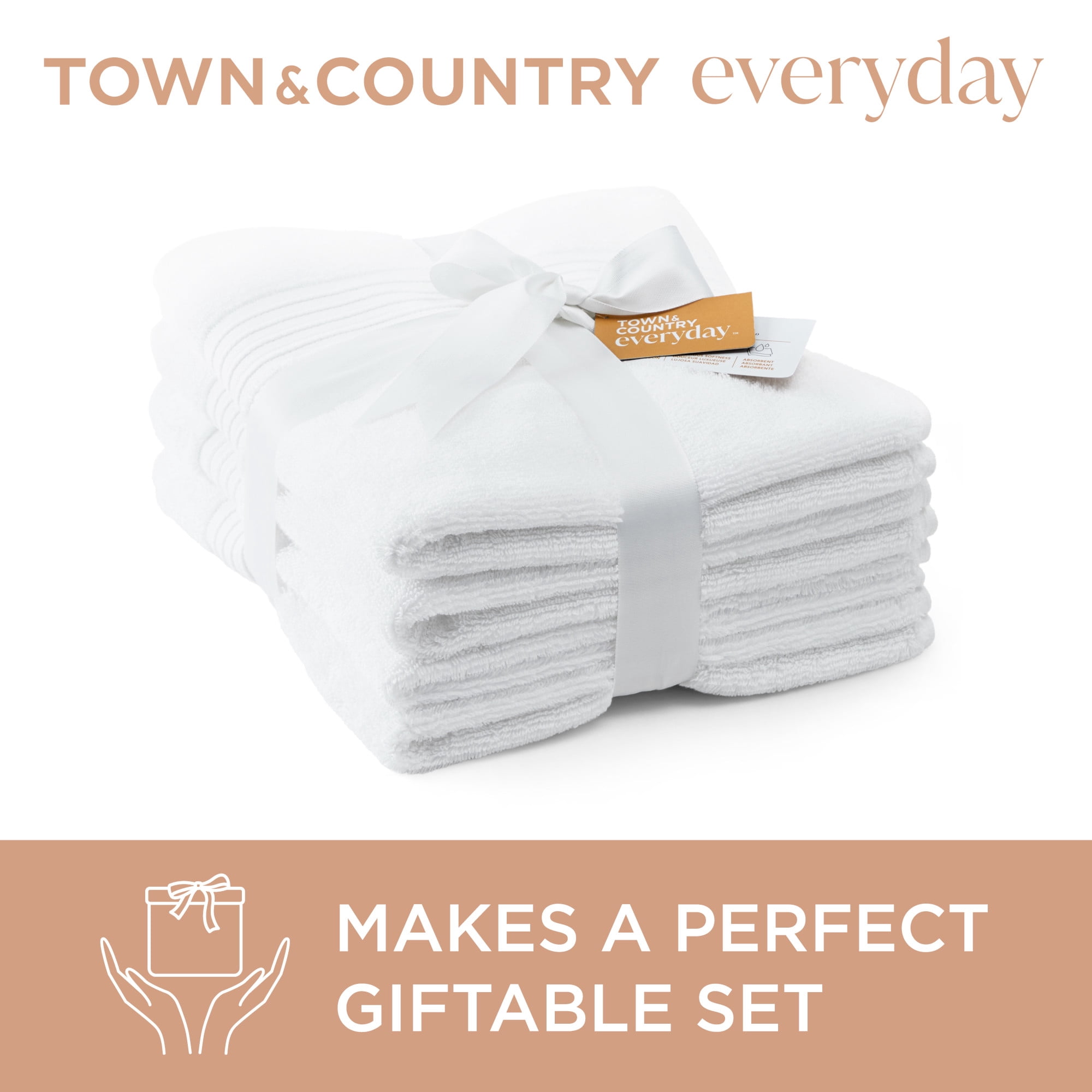 TOWN & COUNTRY EVERYDAY 4-Piece Solid Dobby Border Washcloth Set, 13"x13", 100% Cotton, Plush & Absorbent 650GSM, White