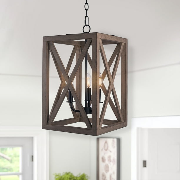 Vintage Hanging Pendant Lamps - Kitchen Island Farmhouse Chandelier - 3-Light Candle Style Lantern Rectangle Chandelier