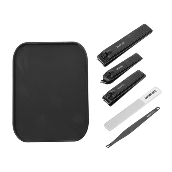 Unique Bargains 5-piece Set Solid Color Box Nail Clipper Kit Black for Women for Men