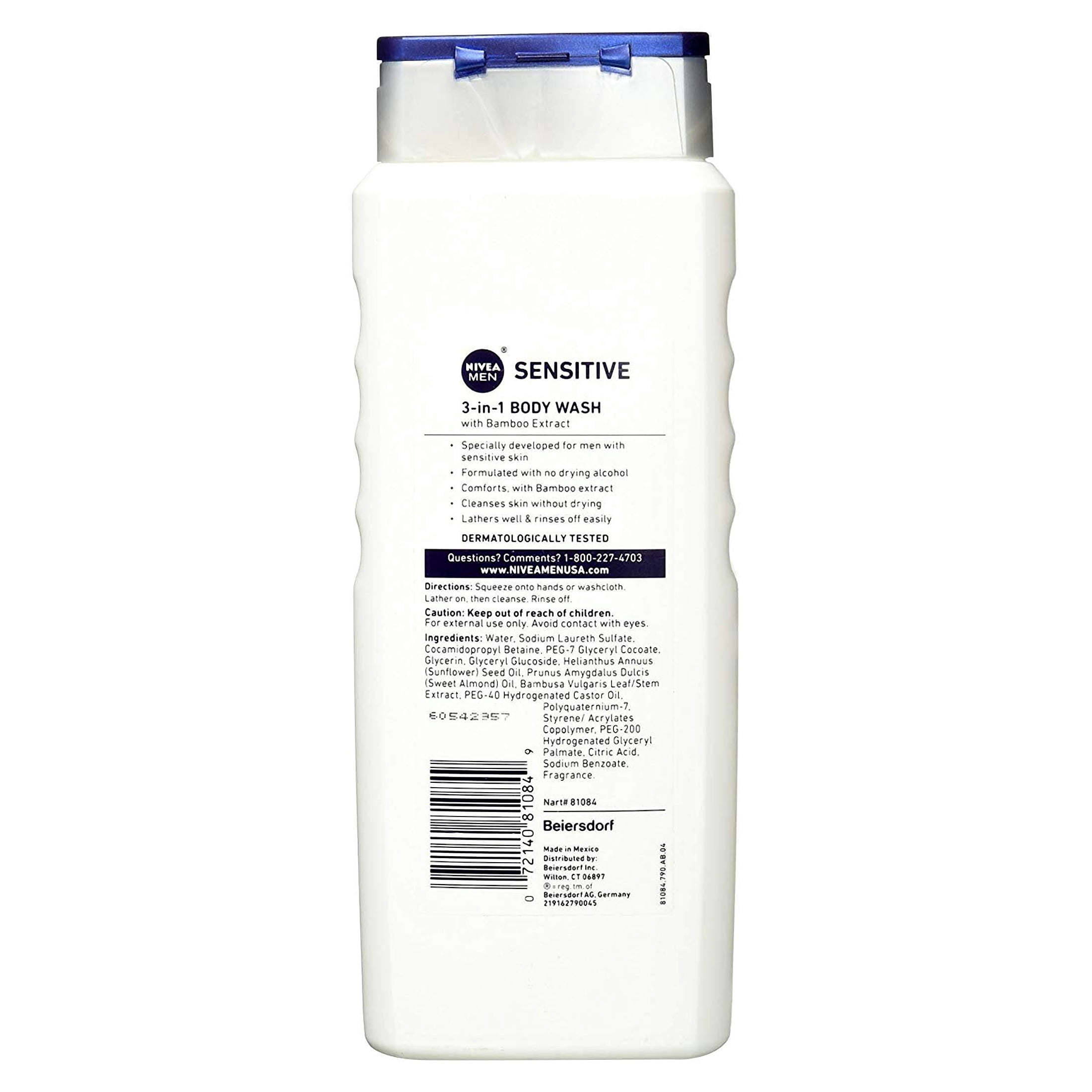 NIVEA FOR MEN Sensitive Body Wash 16.90 oz (Pack of 2)