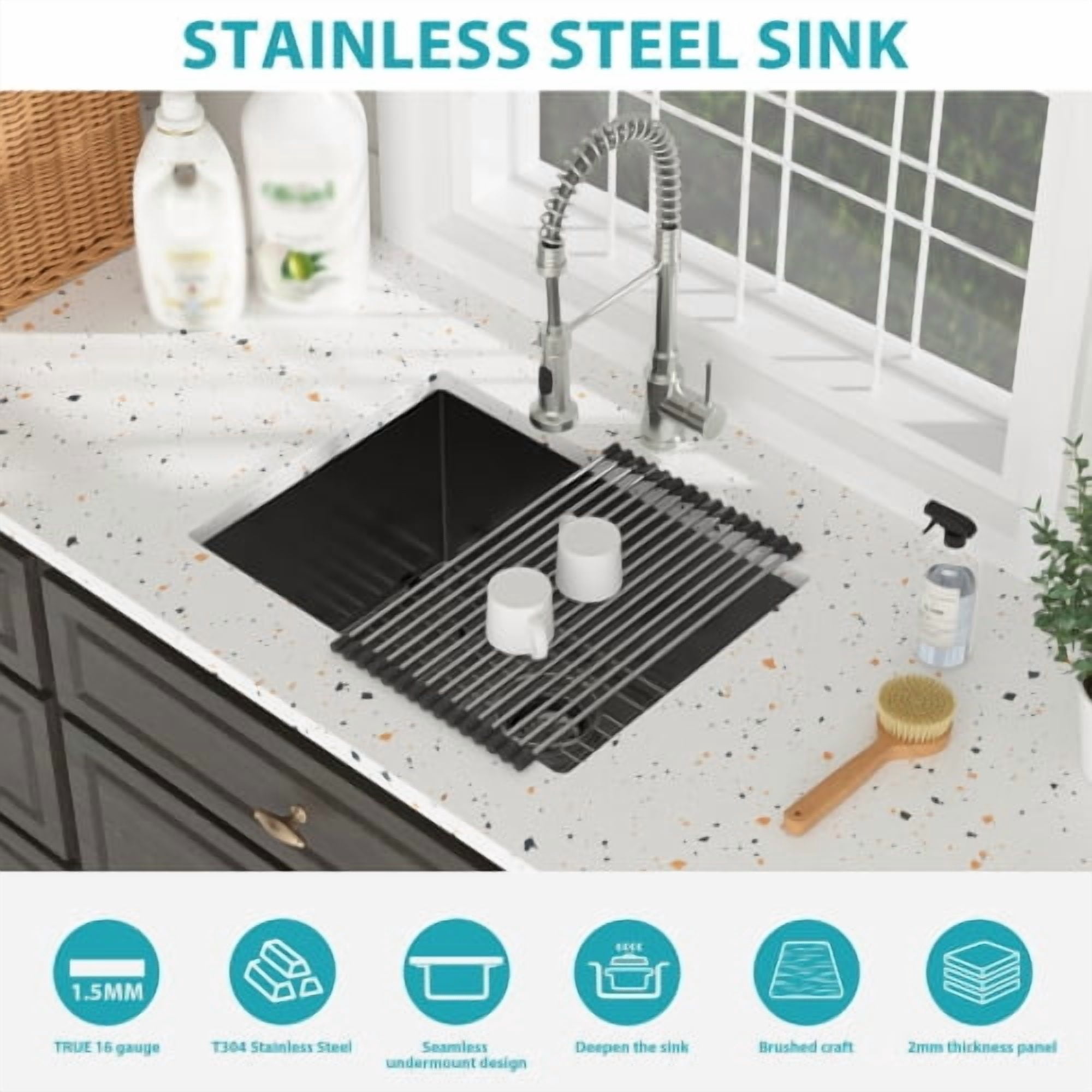 24-in Undermount Laundry Sink Gunmetal Black 16 Gauge Stainless Steel Deep Single Bowl Utility Sink for Laundry Room Kitchen And Pet Wash