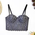 thumbnail image 2 of Lixiuxyad Casual Tank Tops Lace Camisole Rhinestone Beaded Crop Top Belly Dance Corset Slimming Fishbone Bustier Top For Fashionable Layering,Black, 2 of 5