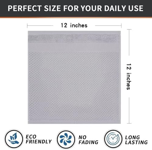 100% Cotton Dish Cloths, 12 Pack - 12 x 12 Inches, Waffle Weave Super Soft and Absorbent Dish Towels Quick Drying Dishcloths, Light Grey