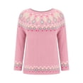 thumbnail image 4 of Fair Isle Sweater Women Vintage Long Sleeve Crewneck Sweater Fair Isle Knit Pullover Top Pink S, 4 of 6