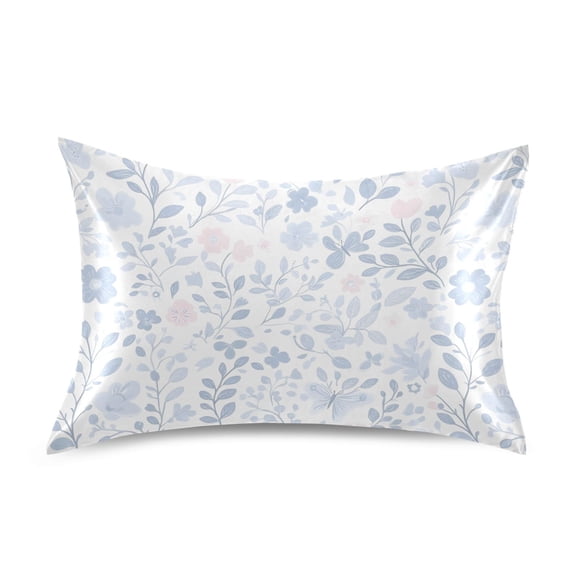 Blue Floral Pattern Pillowcase Standard Size Luxury Silky Soft Wrinkle Resistant Envelope Closure 20x26in
