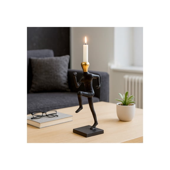 Decorative Running Man Candle Holder - Modern Taper Candlestick Holder for Coffee Table Decor, Table Centerpieces, or Home Decor - Perfect Candle Stand Holder for Shelf Decor - 15", Gold & Black