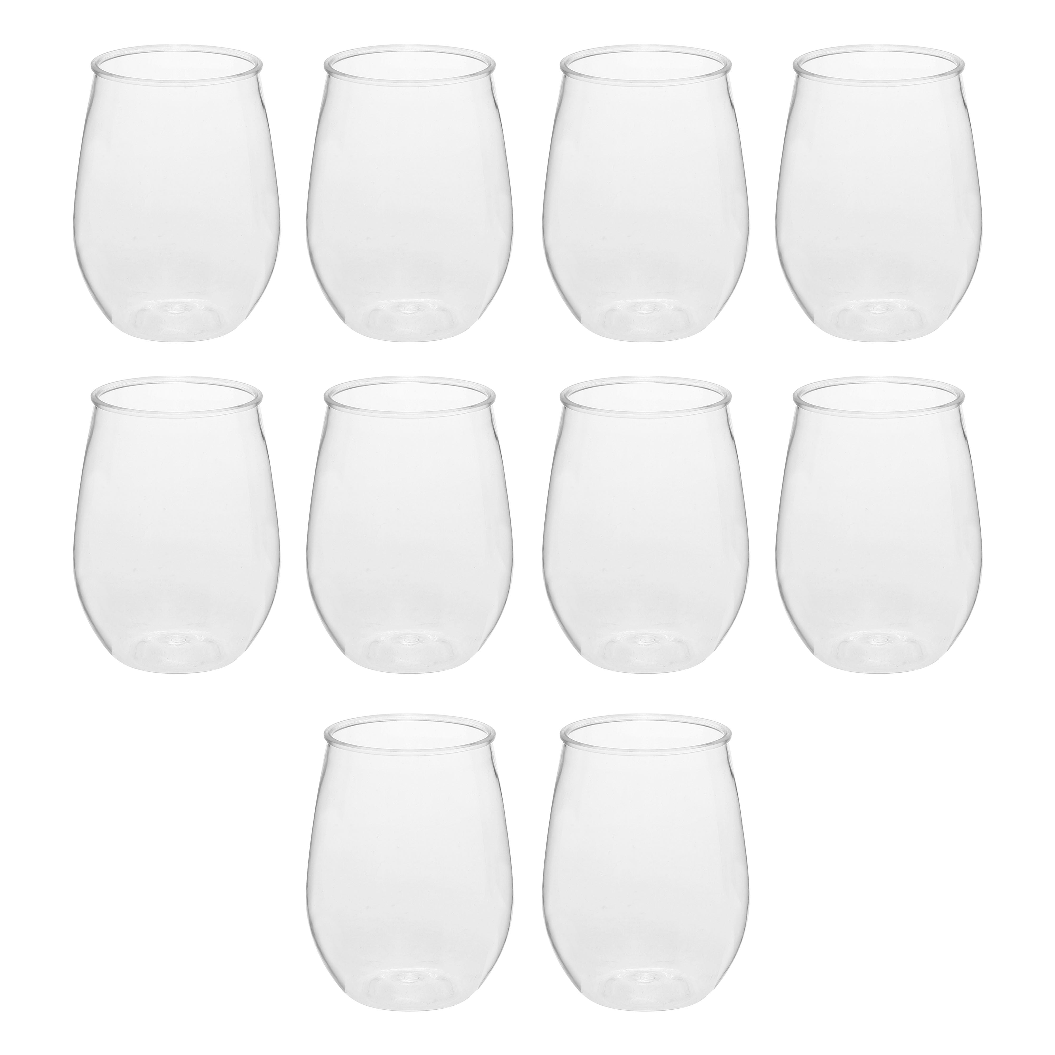 10 Stemless Plastic Wine Glasses Set, 10 oz. Tritan, Barware Clear