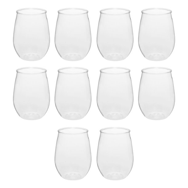 10 Stemless Plastic Wine Glasses Set, 10 oz. Tritan, Barware Clear