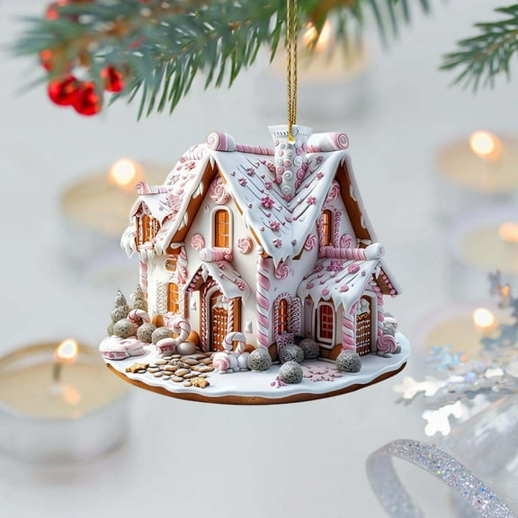 Christmas Hanging Decoration Acrylic – 1x Christmas Tree Decor Exquisite House Wreath Fireplace Car Ornament