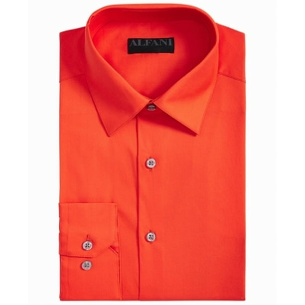 Alfani Mens Dress Shirt Orange Medium Slim Fit Tech Stretch 60 M