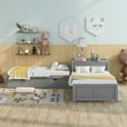 thumbnail image 2 of Euroco Wood  Kids Twin Size L-Shaped Platform Beds with Square Storage Table & Trundle, Gray, 2 of 15