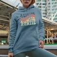 thumbnail image 2 of Auntie, Family Themed, Groovy Retro Wavy Text Merch Gift, Light Blue Hooded Sweatshirt or Hoodie, Large, 2 of 5