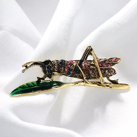 HOOUN Enamel Rhinestone Grasshopper Vintage Insect Brooch Pin Sweater Gift Bro VFMzd@