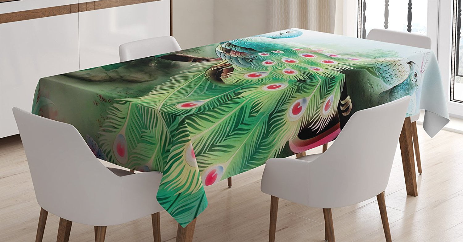Dining,Decoration Peacocks Square Tablecloth,Washable Wrinkle Resistant Decorative Tablecloths for Kitchen 