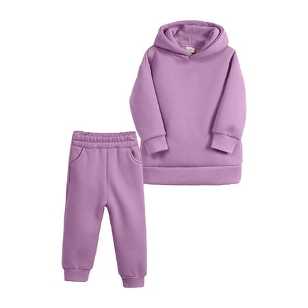 

LBECLEY Winter Clothes for Toddler Boys Kids Toddler Baby Girls Boys Autumn Winter Warm Thick Solid Cotton Long Sleeve Fleece Lined Tops Hooded Hoodie Pants Sweatshirt Set Clothes Full Purple 130