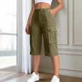 thumbnail image 5 of RYRJJ Women's Hiking Shorts Long Bermuda Cargo Below The Knee Capris Lightweight Elastic Waist Summer Cropped Pants for Women Casual(Army Green,S), 5 of 6