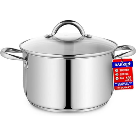 Bakken-Swiss Deluxe 5-Quart Stainless Steel Stockpot with Glass Lid for Induction Cooking