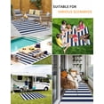 thumbnail image 5 of Outdoor Rug 5x8 ft Navy Blue White Geometric Stripes Waterproof Outdoor Patio Rug Mat Non Slip Outside Area Rugs Carpet for RV,Camping,Porch,Deck,Pool,Balconybackyard,Minimalist Modern Art, 5 of 9