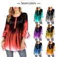 thumbnail image 2 of Gradient Color T Shirt Women Gradient T Shirt Casual Button Round Collar Ruffle Sleeve Blouse Swing Loose Top, 2 of 9