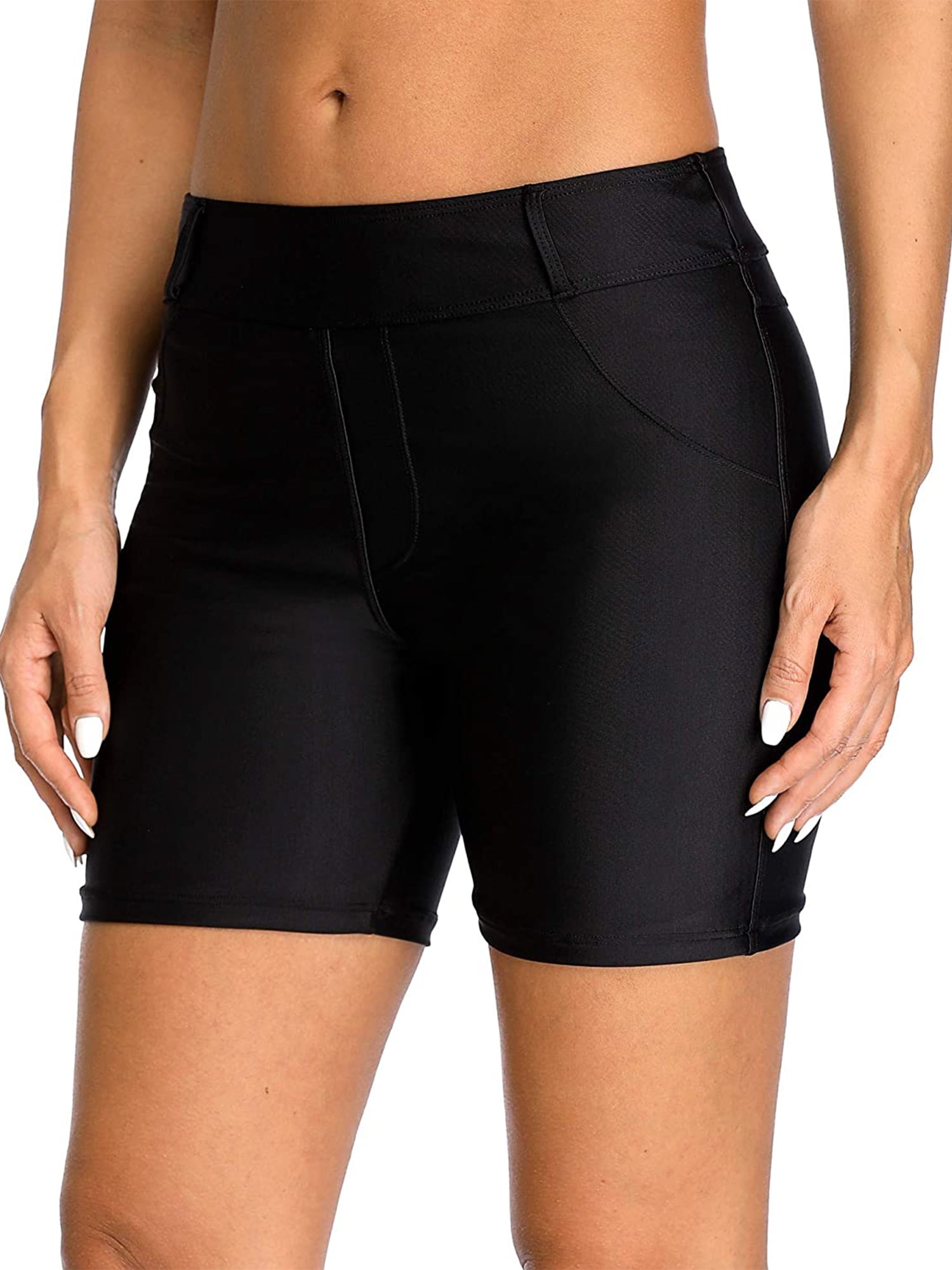 Asoul Women Solid Swim Shorts with Pockets High Waisted Swim ...
