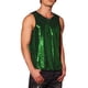 thumbnail image 4 of INSPIRE CHIC Camisetas para hombres sin mangas con cuello redondo y lentejuelas metálicas en verde, 4 of 5