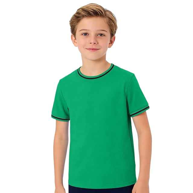 T-shirts à Manches Courtes Col Rond Unis pour Garçons, Hauts Décontractés Légers pour l'École et les Sorties, 5-14 Ans