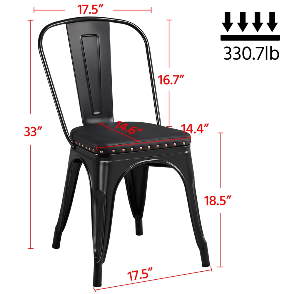 Alden Design Industrial Metal Studded Dining Chair with Cushion, Set of 4, Black