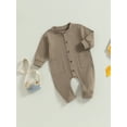 thumbnail image 3 of Wassery Toddler Baby Rompers Long Sleeve Front Button Jumpsuit Pants with Pockets 0-24 Months Newborn Infant Cute Clothes for Boys Girls, 3 of 8
