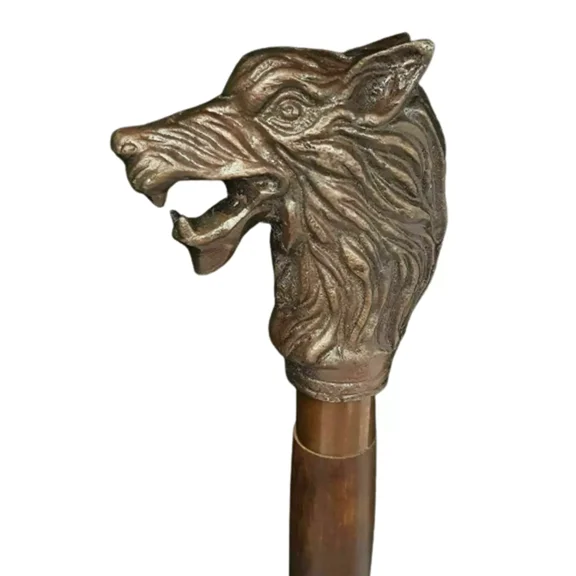 Antique Vintage Wolf Head Handle stick Collectible wood walking stick cane Victorian Sputnik Wooden Walking Stick Canes