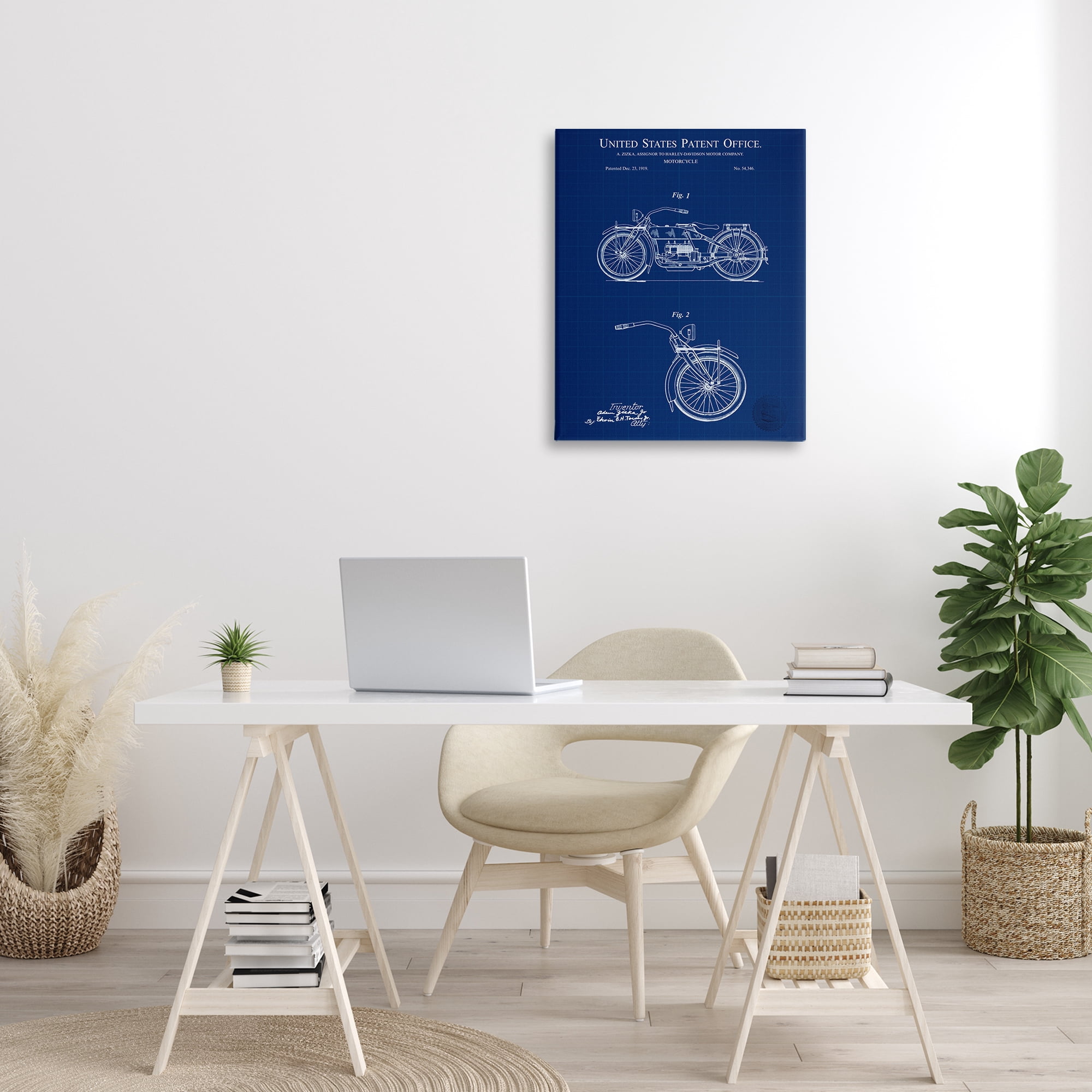 Stupell Industries Detailed Motorcycle Blueprint Transportation Painting Gallery Wrapped Canvas Art Print Wall Art, 24 x 30