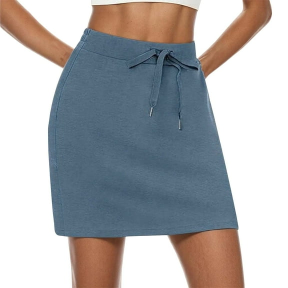 UJNDER Skorts For Women Summer Drawstring Skirt Built In Shorts With Pockets Tennis Comfortable Mini Skirt Blue L