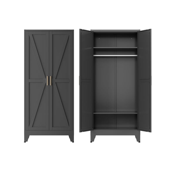 Large Bedroom Armoires With Shelves and Hanging Rod,Wardrobe Storage Cabinet,Metal Clothing Storage Cabinet with 2 Doors