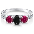thumbnail image 3 of Gem Stone King 2.39 Ct Oval Black Sapphire Red Created Ruby 925 Sterling Silver Ring (Size 8), 3 of 6