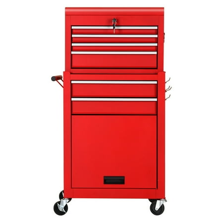 Gymax 2 in 1 Rolling Cabinet Storage Chest Box Garage Toolbox Organizer w/ 6 Drawers