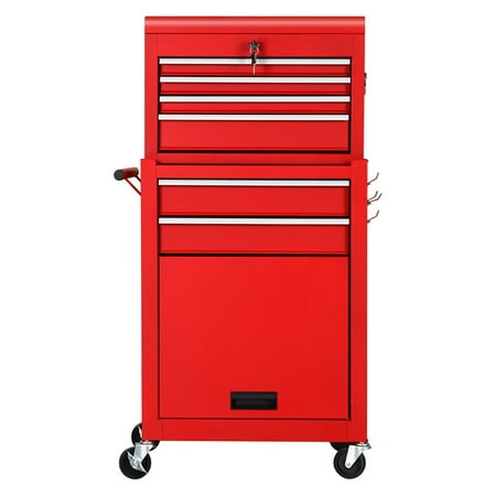 Gymax 2 in 1 Rolling Cabinet Storage Chest Box Garage Toolbox Organizer w/ 6