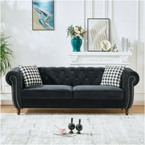 JERFIT Modern Chesterfield Velvet Sofa 3 Seater Couch with Rolled Arms and Nailhead Trim for Living Room, Apartment