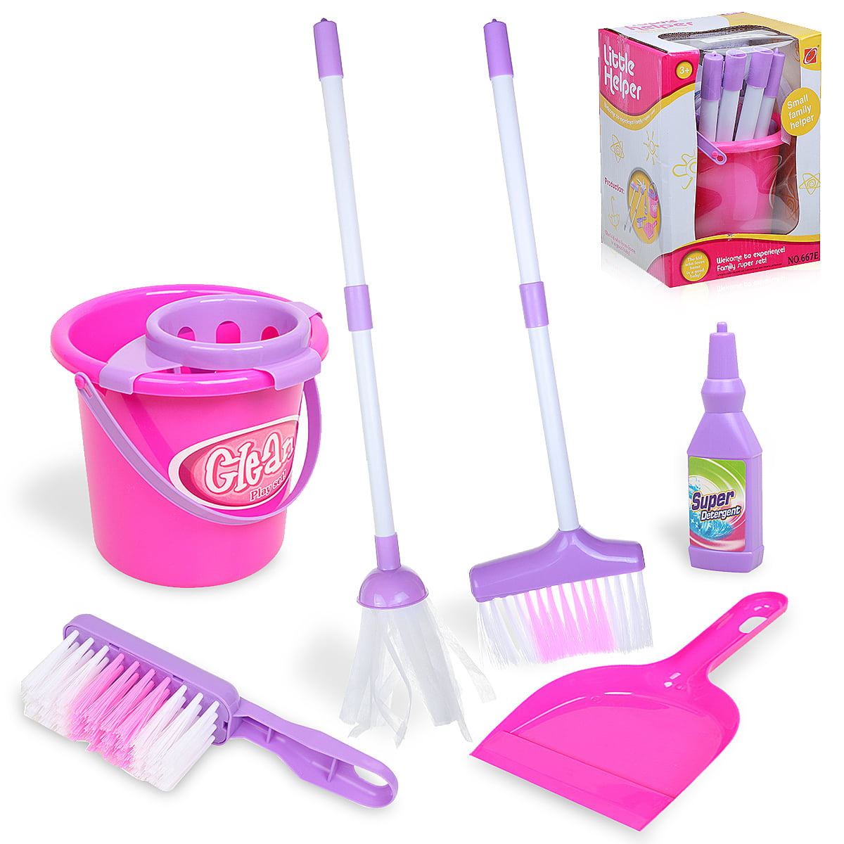 Kids Children's Cleaning Role Play Toy Mop & Bucket Set Red Girls Xmas Gift New 