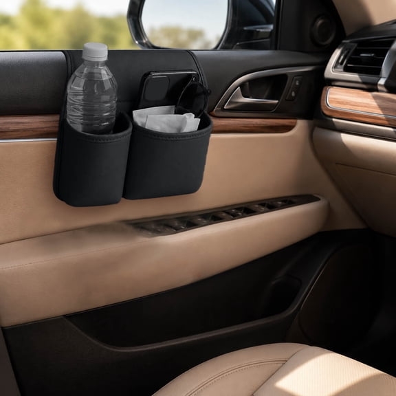 Large Cup Holder for Car Window Door, Clip On Bottle Holder with Scratch Resistant Leather for Back Seat, Water Cup, Big Drinks, Beverages