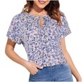 thumbnail image 1 of Blusa holgada de manga corta con cuello en V y estampado floral informal de verano para mujer Pompotops hkajfhjk471905, 1 of 5