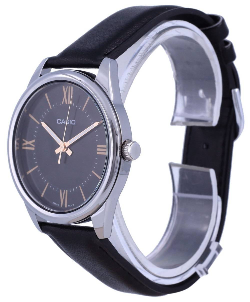 Casio Men’s Black Leather Watch with Black Dial - MTP-V005L-1B5UDF