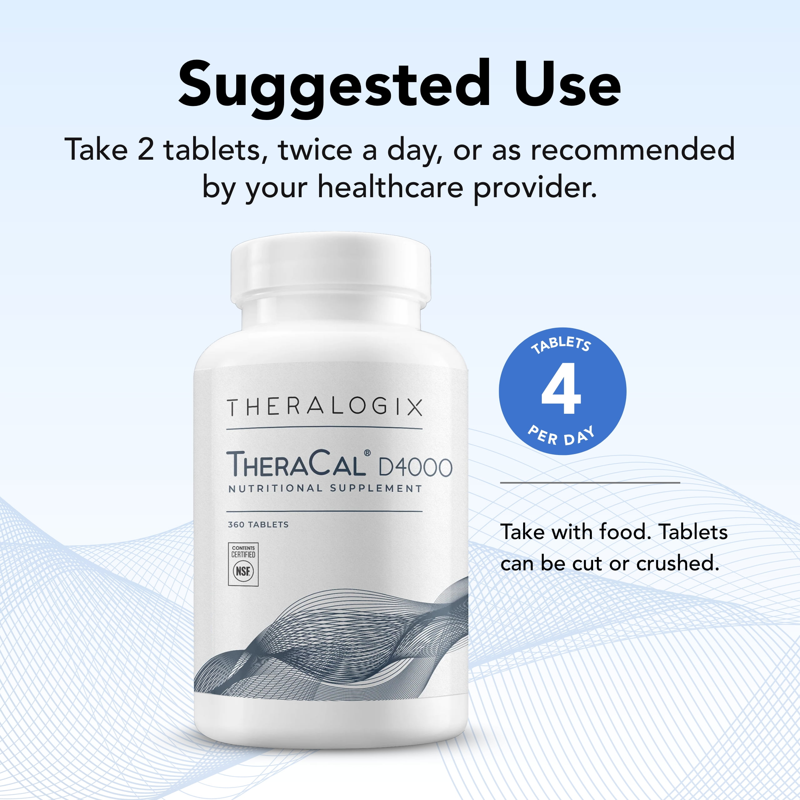 Theralogix TheraCal D4000 - Bone Health Support Supplement with Calcium, Magnesium, Vitamin D3, Vitamin K2 & Boron* - 90-Day Supply - NSF Certified - 360 Tablets