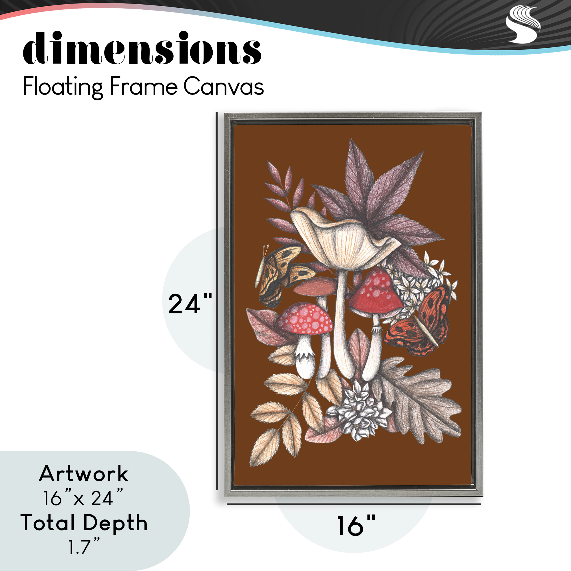 Autumn Mushrooms Magic Gray Framed Floater Canvas Wall Art, design by Cecilia Battaini