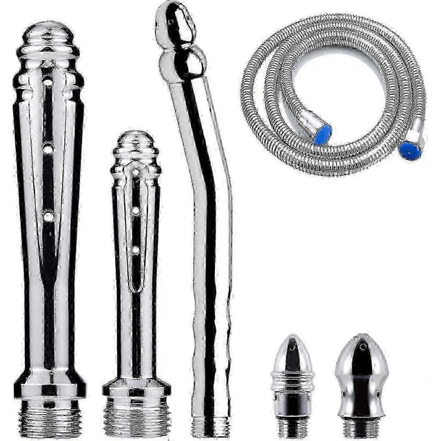 Enema Shower Kit with 3 Shower Heads & 150cm Silver Hose for Men - 3 Piece Bathroom Set