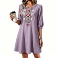 thumbnail image 5 of Casual Dresses for Women Sawvnm Women's Boho Embroidered Tunic Dress V Neck 3/4 Sleeve Casual Loose Mini Dress For Summer Beach, 5 of 6