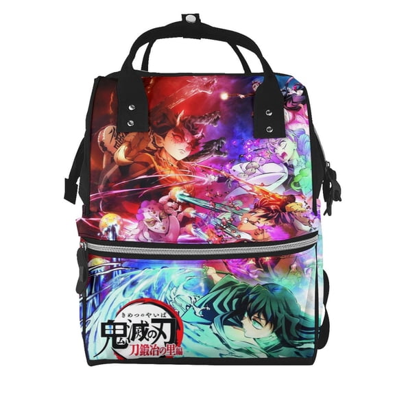 Unisex Anime Demon Slayer Backpack Tanjiro Adjustable Multi-functional Lightweight Large Capacity Leisure Bag