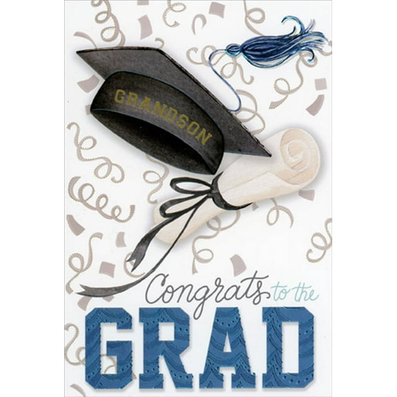 Pictura Black Grad Cap with Blue Foil Tassel Graduation Congratulations Card for Grandson